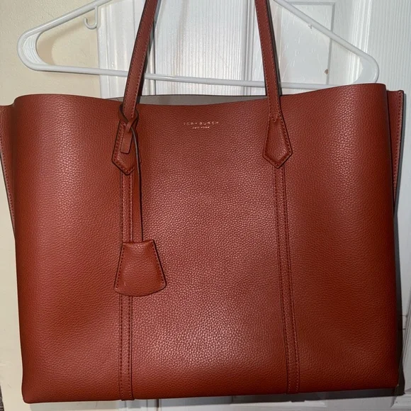 Tory Burch Perry Tote Bag Tripple Compartment Brick Red Women's - Picture 2 of 7